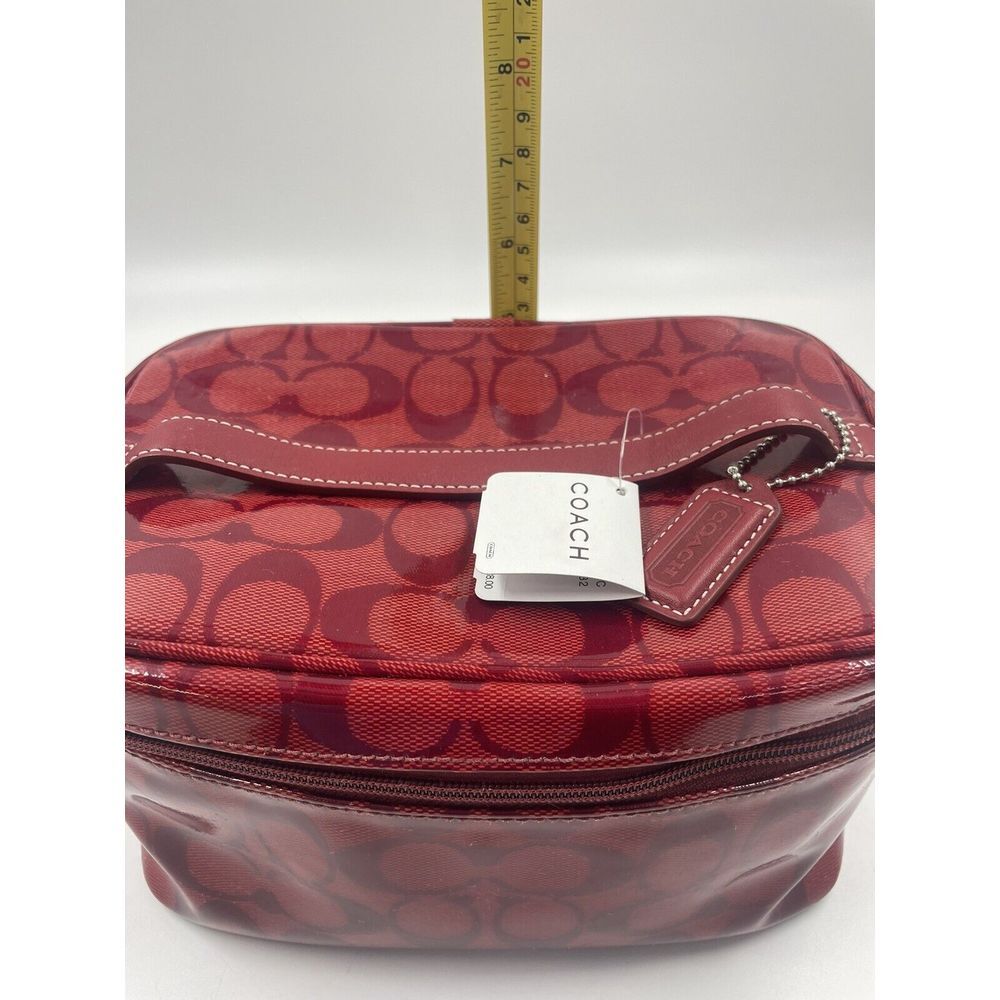 Large COACH Vinyl Toiletry Travel Cosmetic Bag Case Signature Red Rare Vintage - Picture 7 of 12